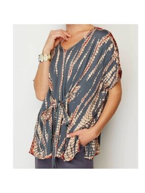 J. Jill Pure Jill Draped Tie-Dye Belted Batwing Sleeve Top Gray Tan medium